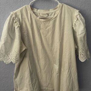 Hyacinth House by Tuckernuck Short Sleeve Mollie Eyelet Blouse Ruffle White XL